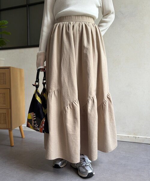 Chez toi（シェトワ）の「スエードティアードフレアスカート（スカート・レディース・カーキ/チャコールグレー/ベージュ・FREE）」の7枚目の写真