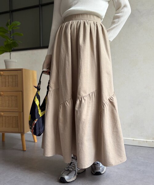 Chez toi（シェトワ）の「スエードティアードフレアスカート（スカート・レディース・カーキ/チャコールグレー/ベージュ・FREE）」の21枚目の写真