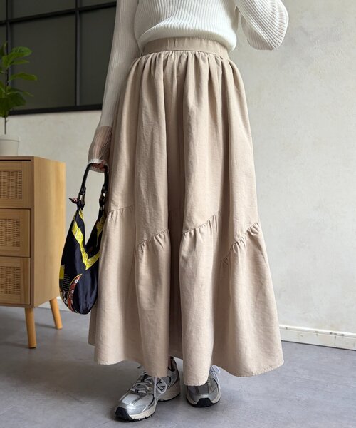 Chez toi（シェトワ）の「スエードティアードフレアスカート（スカート・レディース・カーキ/チャコールグレー/ベージュ・FREE）」の22枚目の写真