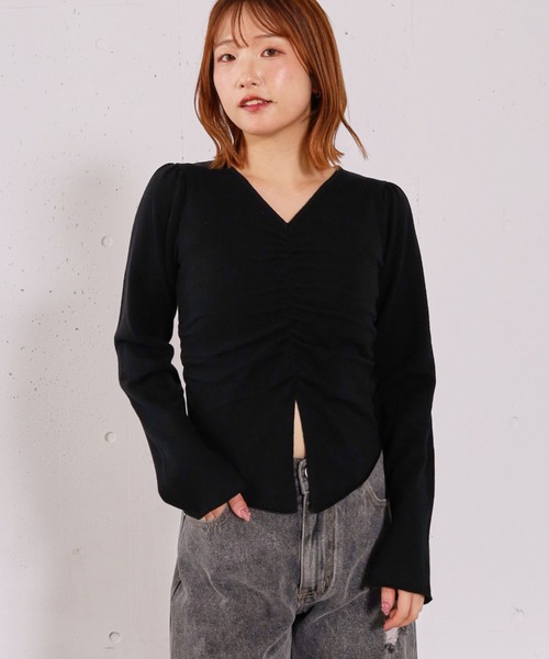 archives(アルシーヴ)の「【高機能】フロントギャザーVネックニットプルオーバー(ニット/セーター・レディース・グレー/ブルー/アイボリー/ブラック・MEDIUM)」の21枚目の写真