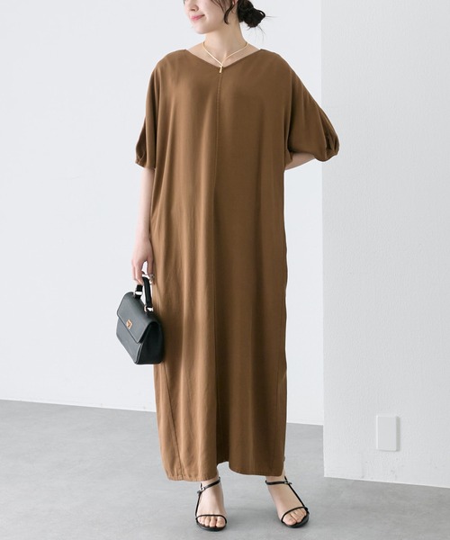 PUAL CE CIN（ピュアルセシン）の「ソフトシルキー2WAYワンピース（ワンピース・レディース・ブラック/キャメル・FREE）」の6枚目の写真