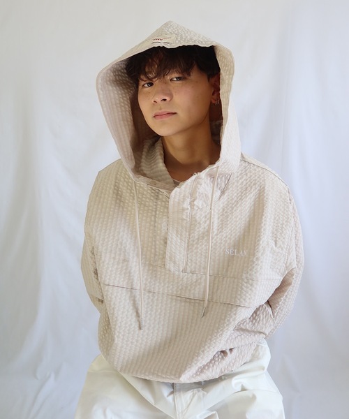 UNDERSTATEMENTs(アンダーステイトメント)の「【ユニセックス】ロゴ刺繍アノラックパーカー/チェック&無地(パーカー・メンズ・ベージュ系その他/ライトグリーン/ネイビー/オレンジ系その他/ライトブルー/ピンク系その他・MEDIUM/LARGE)」の3枚目の写真