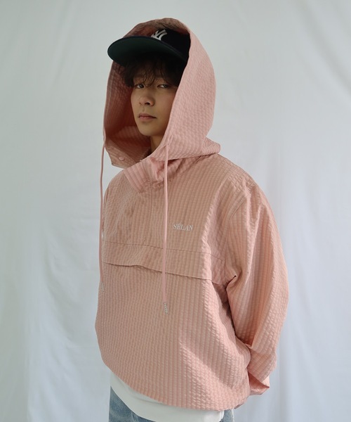UNDERSTATEMENTs(アンダーステイトメント)の「【ユニセックス】ロゴ刺繍アノラックパーカー/チェック&無地(パーカー・メンズ・ベージュ系その他/ライトグリーン/ネイビー/オレンジ系その他/ライトブルー/ピンク系その他・MEDIUM/LARGE)」の5枚目の写真