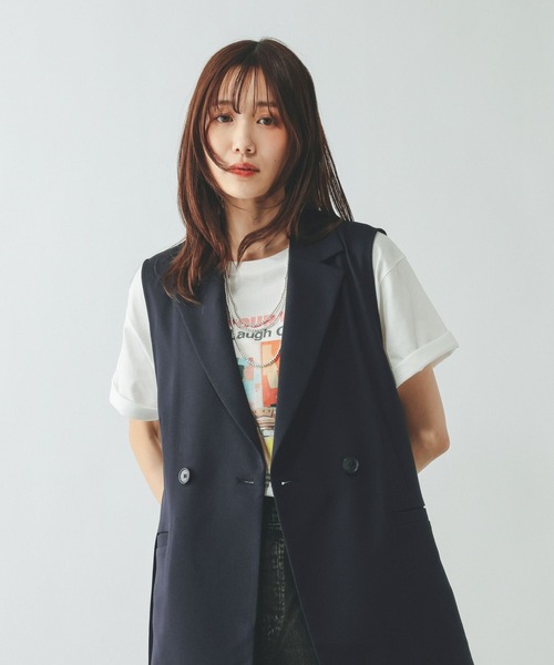 GLOBAL WORK(グローバルワーク)の「お手入れラクラクセットアップ/ジレ/601293(ベスト・レディース・ブラウン/ネイビー/ベージュ・LARGE/MEDIUM)」の3枚目の写真