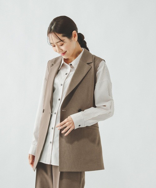 GLOBAL WORK(グローバルワーク)の「お手入れラクラクセットアップ/ジレ/601293(ベスト・レディース・ブラウン/ネイビー/ベージュ・LARGE/MEDIUM)」の1枚目の写真