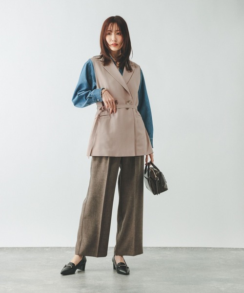 GLOBAL WORK(グローバルワーク)の「お手入れラクラクセットアップ/ジレ/601293(ベスト・レディース・ブラウン/ネイビー/ベージュ・LARGE/MEDIUM)」の20枚目の写真