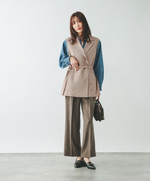 GLOBAL WORK(グローバルワーク)の「お手入れラクラクセットアップ/ジレ/601293(ベスト・レディース・ブラウン/ネイビー/ベージュ・LARGE/MEDIUM)」の21枚目の写真