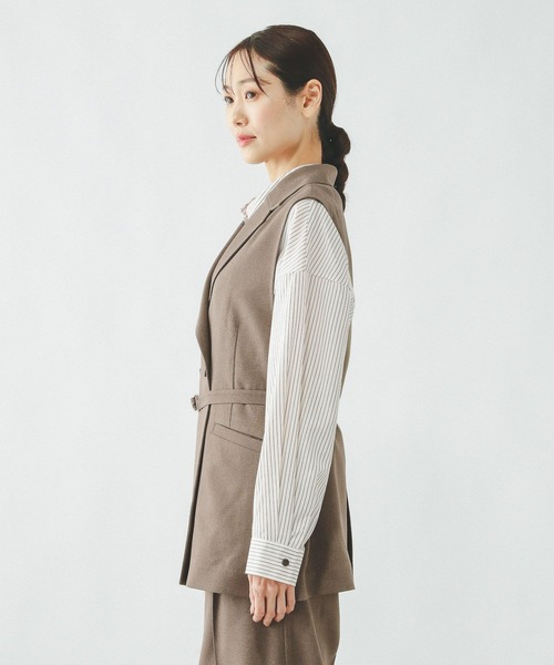 GLOBAL WORK(グローバルワーク)の「お手入れラクラクセットアップ/ジレ/601293(ベスト・レディース・ブラウン/ネイビー/ベージュ・LARGE/MEDIUM)」の4枚目の写真