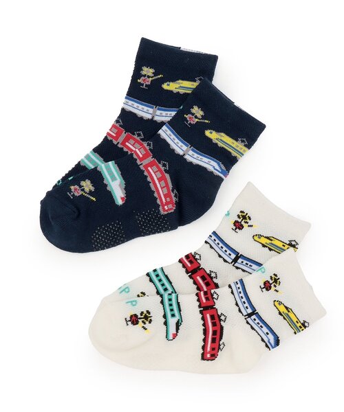 kladskap（クレードスコープ）の「電車柄ショートソックス（ソックス/靴下・キッズ・ネイビー/オフホワイト・L(18-20cm)/M(16-18cm)/S(13-15cm)/11-13cm）」の6枚目の写真