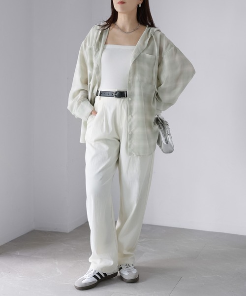 Riberry（リベリー）の「オーバーサイズフードチェックシャツ（シャツ/ブラウス・レディース・ブラック/オフホワイト/グリーン・FREE）」の14枚目の写真