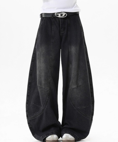 SHIBUYA Zy.(シブヤジー)の「ORBIT CURVE SILHOUETTE PANTS(デニムパンツ・メンズ・ブラック・S/M/L)」の6枚目の写真