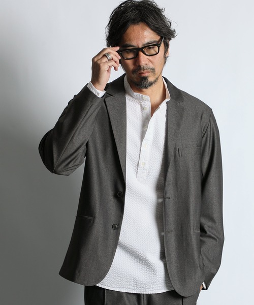 The DUFFER of ST.GEORGE（ザダファーオブセントジョージ）の「【WEB限定アイテム】SET UP COMFORT JERSEY JACKET：セットアップ対応 コンフォート ジャージジャケット（テーラードジャケット・メンズ・グレー/ブラック・X-LARGE/LARGE/MEDIUM/SMALL）」の2枚目の写真