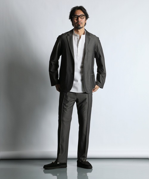 The DUFFER of ST.GEORGE（ザダファーオブセントジョージ）の「【WEB限定アイテム】SET UP COMFORT JERSEY JACKET：セットアップ対応 コンフォート ジャージジャケット（テーラードジャケット・メンズ・グレー/ブラック・X-LARGE/LARGE/MEDIUM/SMALL）」の6枚目の写真