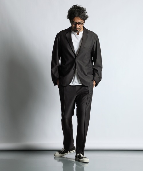 The DUFFER of ST.GEORGE（ザダファーオブセントジョージ）の「【WEB限定アイテム】SET UP COMFORT JERSEY JACKET：セットアップ対応 コンフォート ジャージジャケット（テーラードジャケット・メンズ・グレー/ブラック・X-LARGE/LARGE/MEDIUM/SMALL）」の4枚目の写真