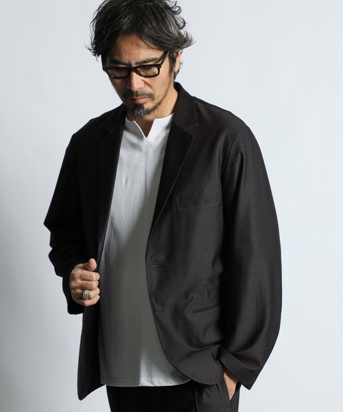 The DUFFER of ST.GEORGE（ザダファーオブセントジョージ）の「【WEB限定アイテム】SET UP COMFORT JERSEY JACKET：セットアップ対応 コンフォート ジャージジャケット（テーラードジャケット・メンズ・グレー/ブラック・X-LARGE/LARGE/MEDIUM/SMALL）」の3枚目の写真