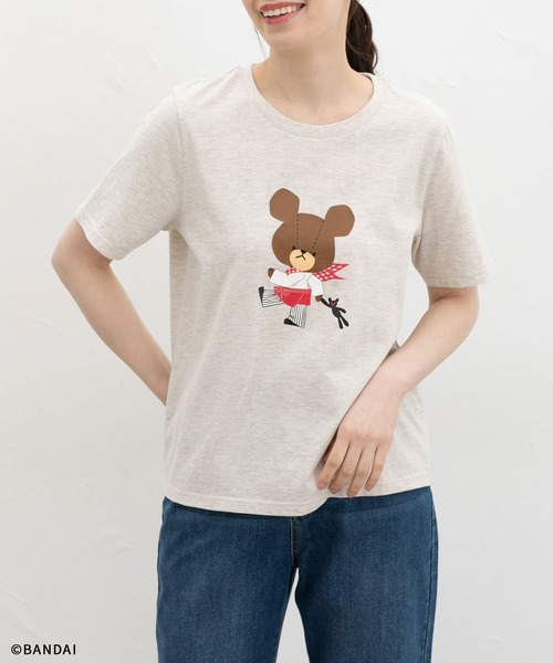 Honeys(ハニーズ)の「【UVカット】くまのがっこう/Tシャツ(Tシャツ/カットソー・レディース・ピンク/オートミール/ホワイト×ネイビー/スミクロ/オフホワイト・L/LL/M/S)」の4枚目の写真