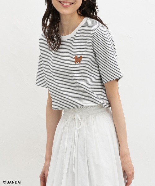 Honeys(ハニーズ)の「【UVカット】くまのがっこう/Tシャツ(Tシャツ/カットソー・レディース・ピンク/オートミール/ホワイト×ネイビー/スミクロ/オフホワイト・L/LL/M/S)」の2枚目の写真