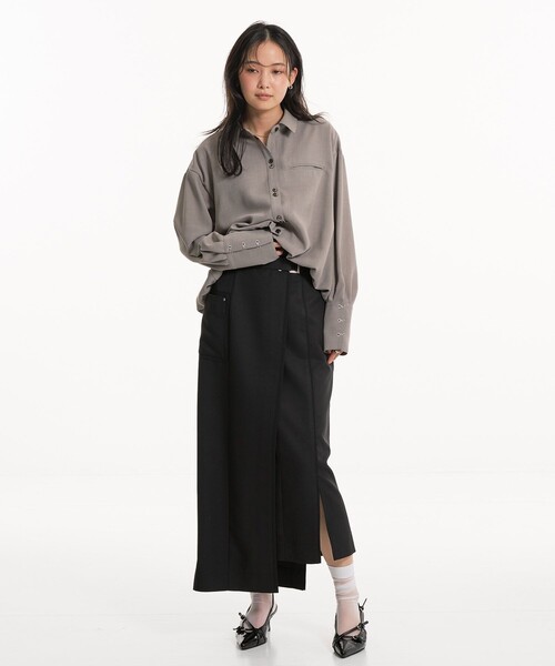 UNITED TOKYO（ユナイテッドトウキョウ）の「【新作】バイカラーアシメタイトスカート｜ウォッシャブル/オフィスカジュアル/細見え/春服（スカート・レディース・マルチ/ブラック/ベージュ・1/3/2）」の6枚目の写真