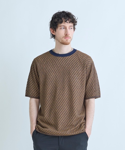 MEN'S BIGI(メンズビギ)の「クルーネックバイアスメッシュニット半袖Tシャツ(Tシャツ/カットソー・メンズ・ネイビー/グリーン/ライトグレー・03/02)」の3枚目の写真