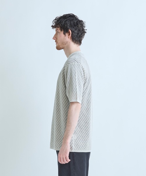 MEN'S BIGI(メンズビギ)の「クルーネックバイアスメッシュニット半袖Tシャツ(Tシャツ/カットソー・メンズ・ネイビー/グリーン/ライトグレー・03/02)」の4枚目の写真
