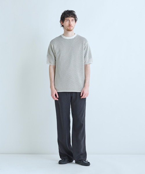 MEN'S BIGI(メンズビギ)の「クルーネックバイアスメッシュニット半袖Tシャツ(Tシャツ/カットソー・メンズ・ネイビー/グリーン/ライトグレー・03/02)」の6枚目の写真