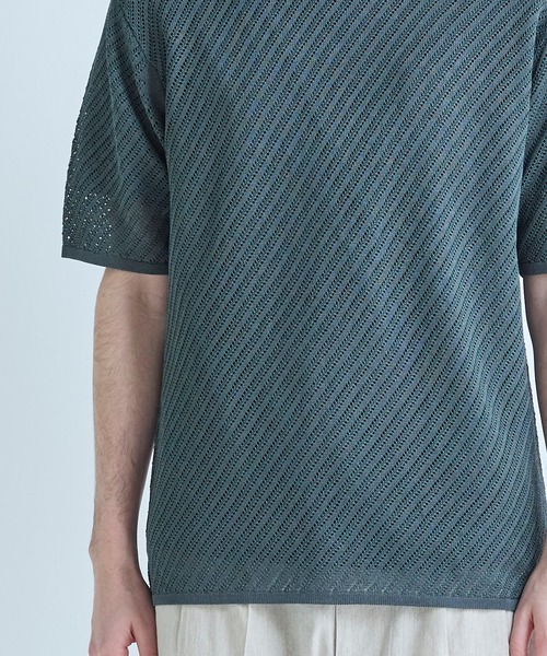 MEN'S BIGI(メンズビギ)の「クルーネックバイアスメッシュニット半袖Tシャツ(Tシャツ/カットソー・メンズ・ネイビー/グリーン/ライトグレー・03/02)」の13枚目の写真