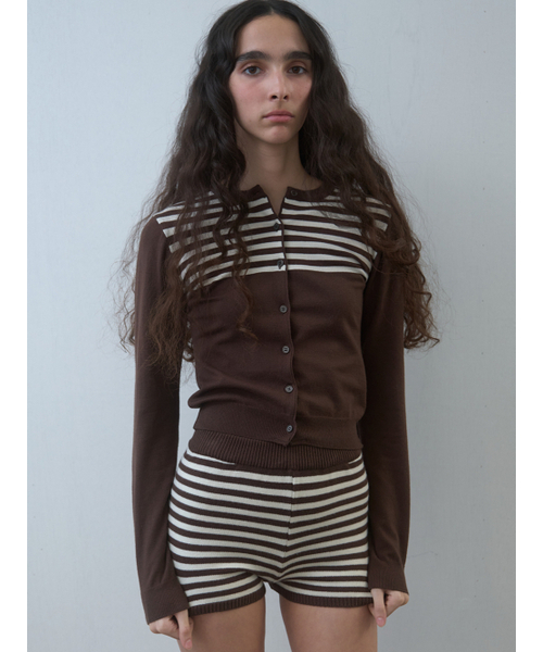 Kijun(キジュン)の「Stripe Knit Cardigan Brown(カーディガン/ボレロ・レディース・その他・SMALL/MEDIUM)」の1枚目の写真