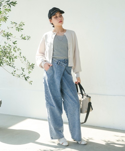Bou Jeloud(ブージュルード)の「アシメラップデニムパンツ(デニムパンツ・レディース・ブラック/ブルー・MEDIUM)」の3枚目の写真