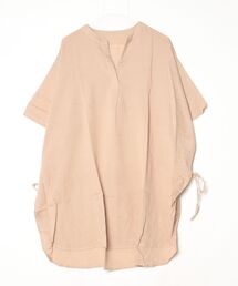 mitis 綿麻ミックス サイドリボン スキッパーブラウス 半袖 チュニック