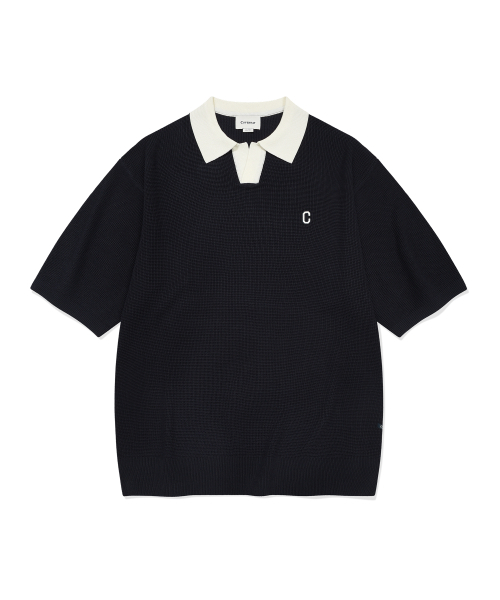 COVERNAT(カバーナット)の「オープンカラー ハーフニット ネイビー(ニット/セーター・レディース・その他・SMALL/MEDIUM/LARGE/X-LARGE/XX-LARGE)」の1枚目の写真