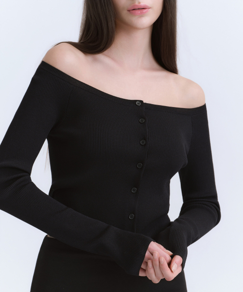 MUSINSA STANDARD WOMAN（ムシンサスタンダードウーマン）の「ウィメンズスリムオフショルダーガーディガン[ブラック]（カーディガン/ボレロ・レディース・その他・X-SMALL/SMALL/MEDIUM/LARGE）」の6枚目の写真