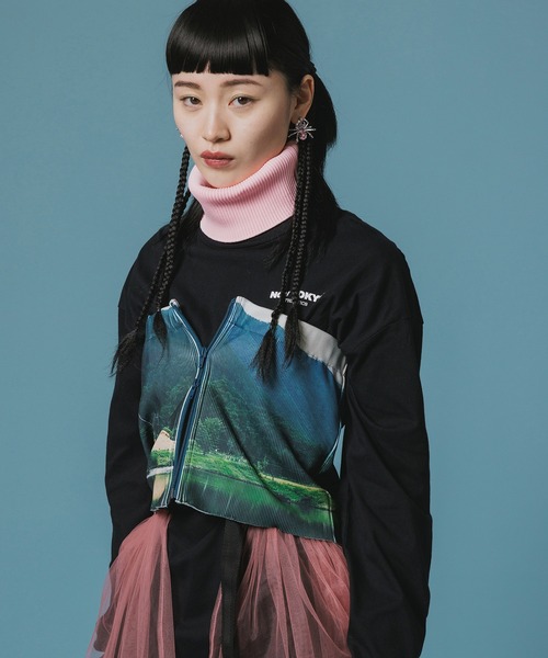 NON TOKYO(ノントーキョー)の「2WAY RIB BUSTIER&MINI SKIRT(その他トップス・レディース・ホワイト×グリーン/ライトブルー/カラフル・FREE)」の2枚目の写真