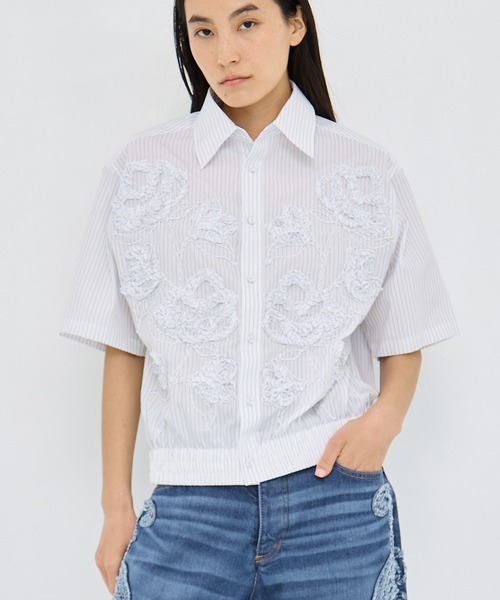 TAAKK(ターク)の「【TAAKK/ターク】 Short Sleeve Shirt/ショートスリーブシャツ(シャツ/ブラウス・レディース・ネイビー/ホワイト・1)」の1枚目の写真