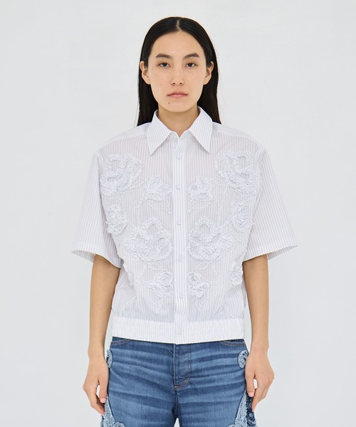 TAAKK(ターク)の「【TAAKK/ターク】 Short Sleeve Shirt/ショートスリーブシャツ(シャツ/ブラウス・レディース・ネイビー/ホワイト・1)」の5枚目の写真
