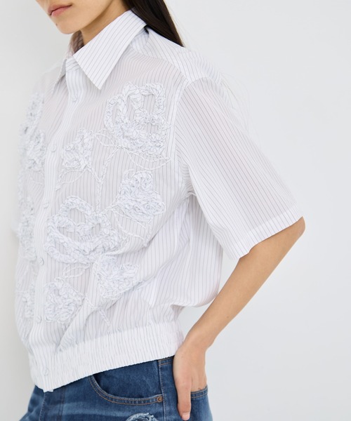 TAAKK(ターク)の「【TAAKK/ターク】 Short Sleeve Shirt/ショートスリーブシャツ(シャツ/ブラウス・レディース・ネイビー/ホワイト・1)」の9枚目の写真