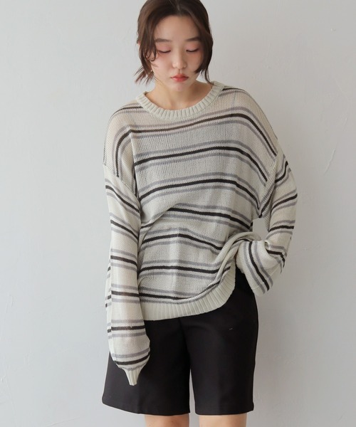 cheriella(シェリエラ)の「【cheriella】シアーボーダーニットトップス SHEER BORDER KNIT TOPS(ニット/セーター・レディース・アイボリー/ブルー・FREE)」の1枚目の写真