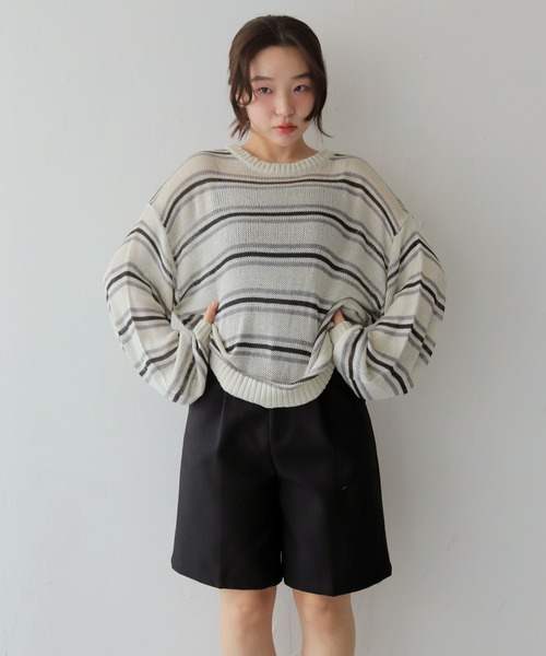 cheriella(シェリエラ)の「【cheriella】シアーボーダーニットトップス SHEER BORDER KNIT TOPS(ニット/セーター・レディース・アイボリー/ブルー・FREE)」の3枚目の写真
