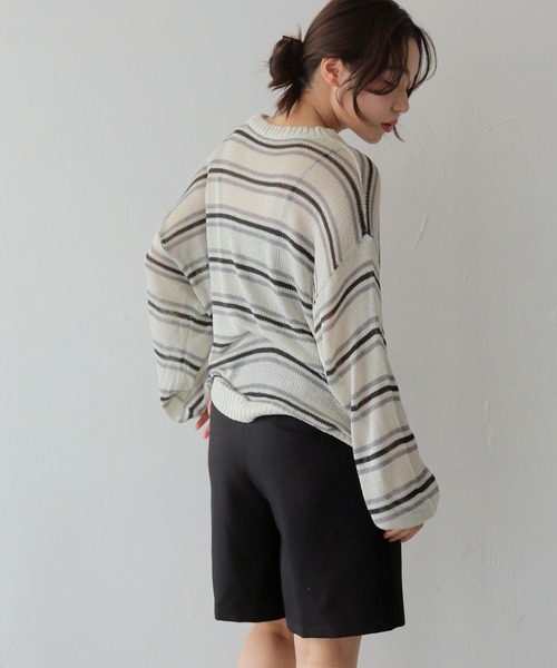 cheriella(シェリエラ)の「【cheriella】シアーボーダーニットトップス SHEER BORDER KNIT TOPS(ニット/セーター・レディース・アイボリー/ブルー・FREE)」の6枚目の写真