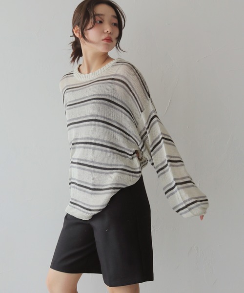 cheriella(シェリエラ)の「【cheriella】シアーボーダーニットトップス SHEER BORDER KNIT TOPS(ニット/セーター・レディース・アイボリー/ブルー・FREE)」の4枚目の写真