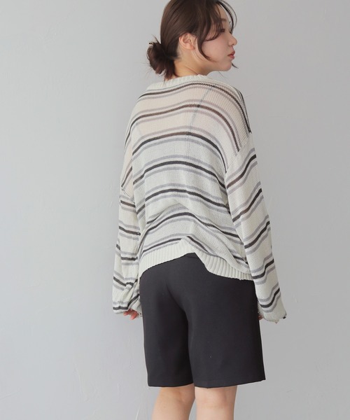cheriella(シェリエラ)の「【cheriella】シアーボーダーニットトップス SHEER BORDER KNIT TOPS(ニット/セーター・レディース・アイボリー/ブルー・FREE)」の5枚目の写真