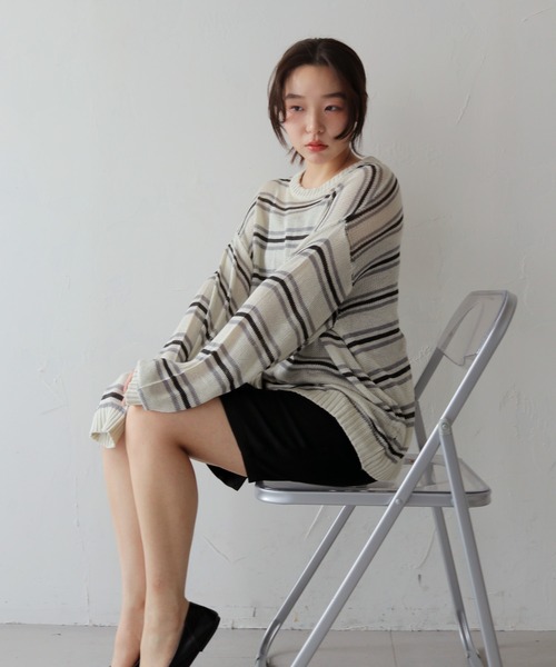 cheriella(シェリエラ)の「【cheriella】シアーボーダーニットトップス SHEER BORDER KNIT TOPS(ニット/セーター・レディース・アイボリー/ブルー・FREE)」の8枚目の写真