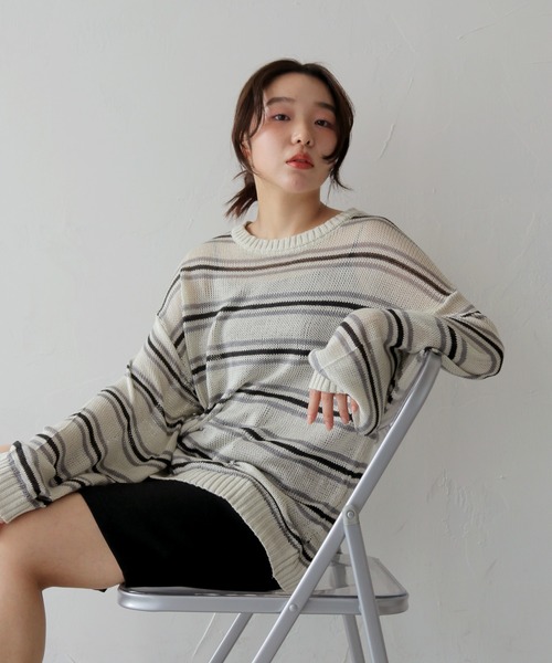 cheriella(シェリエラ)の「【cheriella】シアーボーダーニットトップス SHEER BORDER KNIT TOPS(ニット/セーター・レディース・アイボリー/ブルー・FREE)」の16枚目の写真