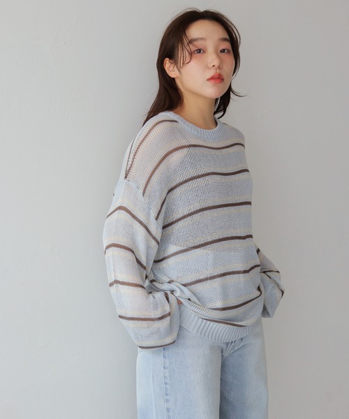 cheriella(シェリエラ)の「【cheriella】シアーボーダーニットトップス SHEER BORDER KNIT TOPS(ニット/セーター・レディース・アイボリー/ブルー・FREE)」の17枚目の写真