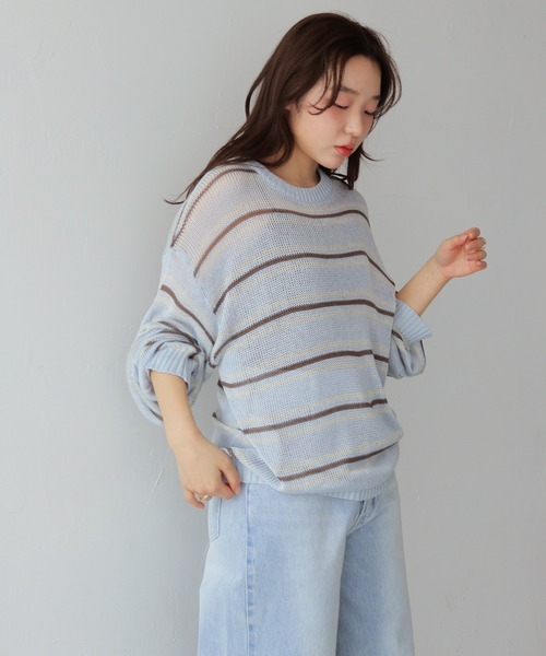 cheriella(シェリエラ)の「【cheriella】シアーボーダーニットトップス SHEER BORDER KNIT TOPS(ニット/セーター・レディース・アイボリー/ブルー・FREE)」の18枚目の写真