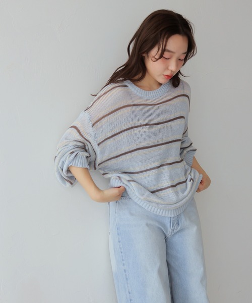 cheriella(シェリエラ)の「【cheriella】シアーボーダーニットトップス SHEER BORDER KNIT TOPS(ニット/セーター・レディース・アイボリー/ブルー・FREE)」の19枚目の写真