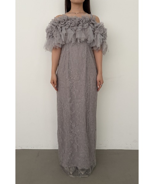 et.UNiVER(エトユニベール)の「Noir glitter off shoulder dress(ドレス・レディース・グレー/チャコール/イエロー・SMALL/MEDIUM/LARGE)」の4枚目の写真