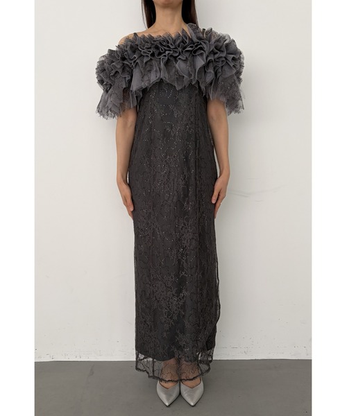 et.UNiVER(エトユニベール)の「Noir glitter off shoulder dress(ドレス・レディース・グレー/チャコール/イエロー・SMALL/MEDIUM/LARGE)」の10枚目の写真