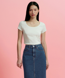 ウィメンズスリムスクープネックTシャツ[クリーム]