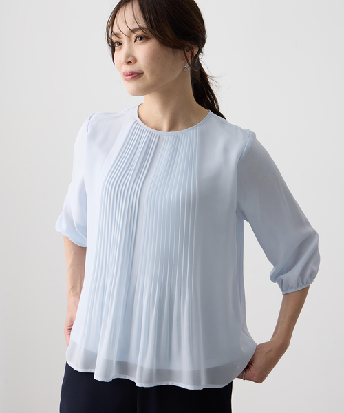 A/C DESIGN BY ALPHA CUBIC(エーシーデザインバイアルファキュービック)の「シフォンプリーツTブラウス(Tシャツ/カットソー・レディース・サックスブルー/ライトグレー/ネイビー・M/L/LL)」の10枚目の写真