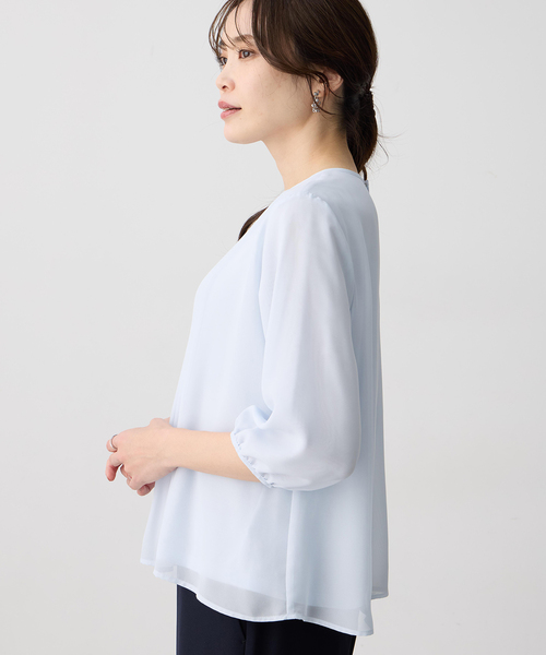 A/C DESIGN BY ALPHA CUBIC(エーシーデザインバイアルファキュービック)の「シフォンプリーツTブラウス(Tシャツ/カットソー・レディース・サックスブルー/ライトグレー/ネイビー・M/L/LL)」の11枚目の写真